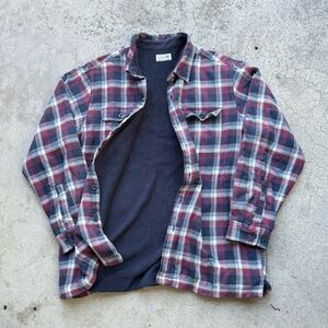 Vintage LL Bean Red Grey Flannel Plaid Fleece Lined Shirt Jacket
